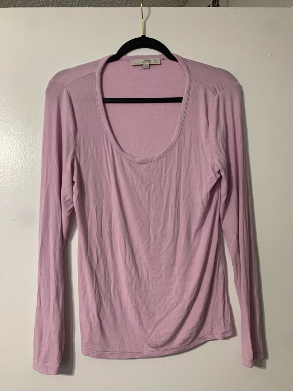 LOFT Light Pink Long-Sleeve Scoop Neck Top